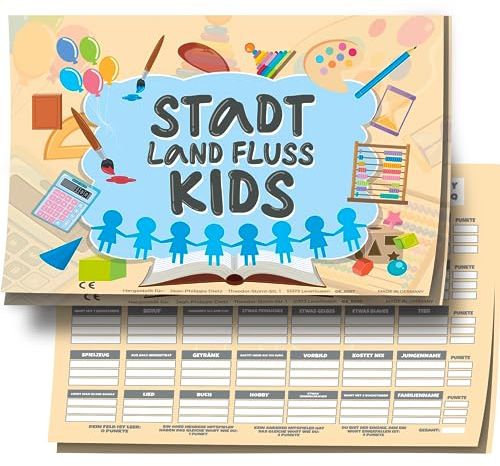 Jean-Philippe Dietz® Stadt Land Fluss Block - Kids Edition - Neues Stadt Land Fluss Spiel - 38 Seiten - Made in Germany