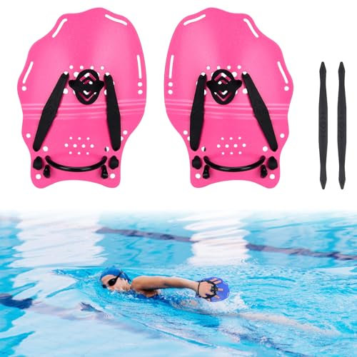 BOOSTEADY Pagaies de Natation, Paddles d'Entraînement Avec Sangles Réglables, Accessoires Pour Enfant Adulte, Taille M + Rose