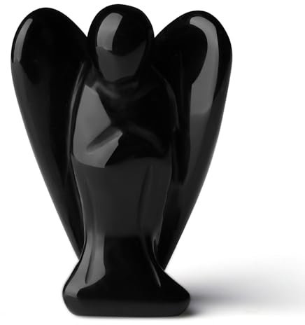 QINJIEJIE Engel Figur Obsidian Schutzengel Natürliche Kristalle Edelsteine Heilung Kristall Wächter Statue Reiki Engel Figur Angel Deko Geschenke