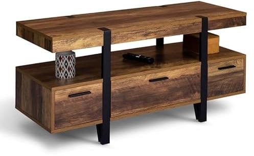 IDMarket - Meuble TV 113 cm Austria Bois Pied épingle avec tiroirs