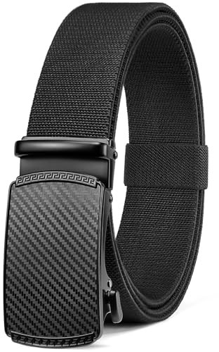 BOSTANTEN Elastischer Gürtel Herren, Nylon Stretchgürtel mit Ratsche Automatikschließe, Schwarz Golf Gürtel Breit 35mm,Größe Angepasst