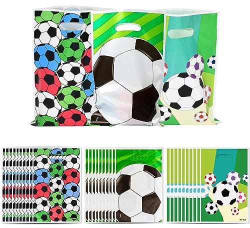 30 Pcs Fußball Geburtstag Geschenk Taschen Kunststoff Goodie Bags Süßigkeitstaschen Partei Geschenk Taschen für Jungen Mädchen Fußball Geburtstag Party-Geschenktüten