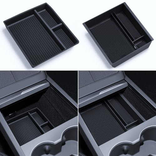 LANTU 2 Pcs Accessories Model 3 2024-2025 Centre Console Organiser and Silicone Organiser Tray Storage Box Tesla Highland Accessories