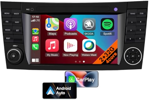 Autoradio mit GPS-Navigation für Mercedes Benz E-Klasse W211, Android 13 7 Zoll Touchscreen, mit Carplay, Android Auto, Bluetooth, MirrorLink, WLAN (4core 2GB+32GB)