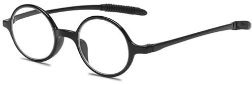 ABETOS Lesebrille Rund Klein Herren Damen Retro Lesebrillen TR90 Flexibel Leicht Vollrandbrille Mini Vintage Computer Sehhilfe Lesehilfe (Schwarz Glänzend+1.75)