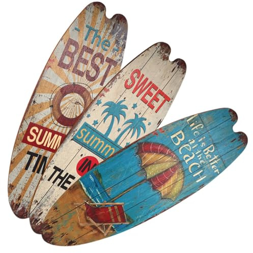 DEARMAMY Set De 3 Carteles De Madera Tabla Surf Decoracion De Pared Tema Marino Tropical Costero Para Hogar Fiesta Verano 17.71X6.29X0.19In