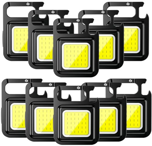 MVIOCS Lot de 10 porte-clés COB rechargeables – Mini lampes de poche LED multifonctionnelles et portables avec 4 modes, étanche pour camping, randonnée, urgence à la maison