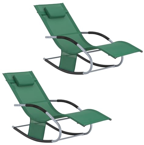 SoBuy Sonnenliege 2 Personen Liegestuhl Gartenliege wetterfest Schaukelstuhl mit Kopfkissen Schaukelliege Strandliege Outdoor Terrasse Balkon Camping bis 150 kg Dunkelgrün Gartenmöbel OGS28-WDx2