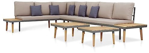 Makastle 7-TLG. Gartenmöbel Set, Gartensofa mit Kissen & Tisch, Outdoor Lounge Sofa Balkonmöbel Terrassenmöbel Gartengarnitur Sitzgruppe für Terrasse und Balkon, Massivholz Akazie Braun