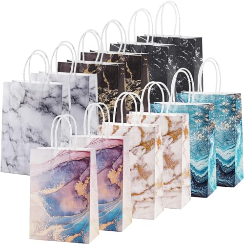 12PCS Sac Cadeau Pochette Cadeau en Papier Kraft avec Poignées, Plusieurs Couleurs Petit sac Cadeau pour Anniversaire Mariage Noël Fête(21 x 15 x 8 cm)