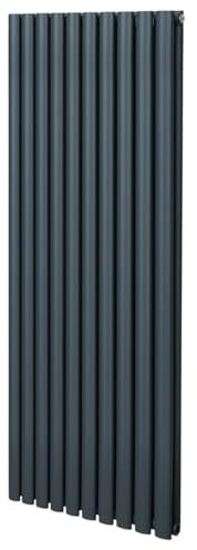 Oval Column Radiator 1600mm x 600mm Modern Designer Double Panel Central Heating Heater Matt Anthracite Grey Carbon Steel Vertical Kitchen Living Room Bathroom Cleaning Brush Fixing Kit & Brackets