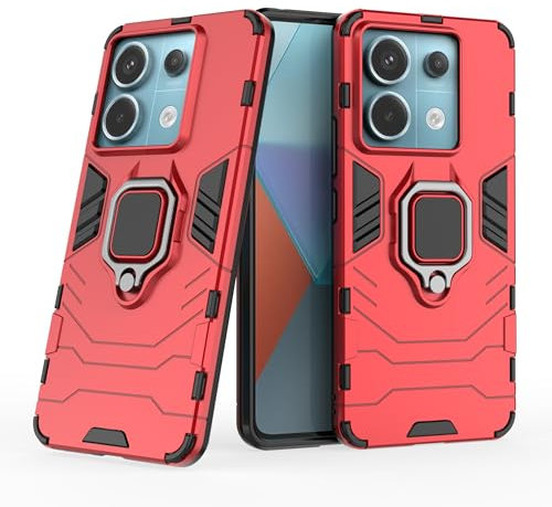 Cover per Xiaomi Redmi Note 13 Pro 5G / Poco X6 con Anello, Custodia Supporto Magnetica Rigida Resistente Antiurto Doppio Strato Protettiva Calamita Bumper Case (Xiaomi Redmi Note 13 Pro 5G, Rosso)