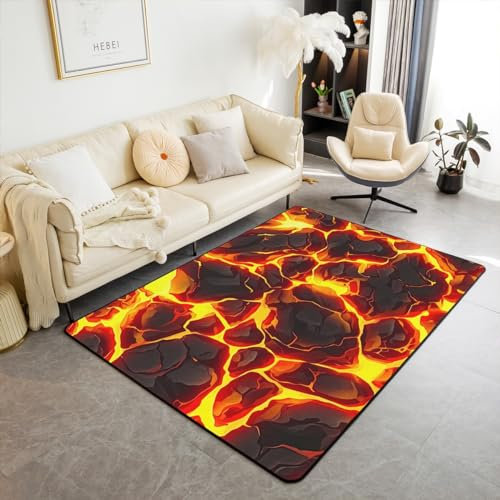 Roter Schwarzer Marmorteppich 150Bx200L,Lava Muster Bereich Teppich für Kinder Kinder Teens,Marmor Textur Innenbodenmatte,Moderne Abstrakte Kunst Dekorative Akzent Teppich Home Dekorative,Waschbar