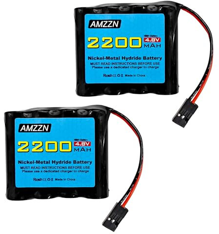 AMZZN 2PCS 4.8V 2200mah AA NiMH Battery with Hitec Connector for RC Car, Remote Control Receiver, Remote Control Aircraft, Remote Control high Capacity Rechargeable Battery Pack
