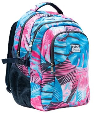 budmil ergonomischer Schulrucksack für Mädchen 32L - für Teenager Kinder ab Klasse 5 - wasserabweisend - Rucksack mit 3 Fächer & belüftete Rückseite (Edwin Blue & Rosa)