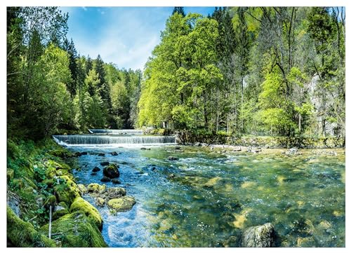 WallArena - Vlies Fototapete Wasserfall 3D EFFEKT Wald Bäume Natur 300x210 cm - Fototapeten - Tapeten - für Wohnzimmer Schlafzimmer - Vliestapete Wandtapete Tapete 3D Effekt- inkl. Kleister