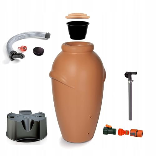 Dikel - AQUACAN - Regentonne - Wassertank - Regenfass - Regenwassertonne mit Zubehör - Regenwassertank - Wassertonne, Wasserfass, Regenwasserspeicher - 360l, Terrakotta Braun