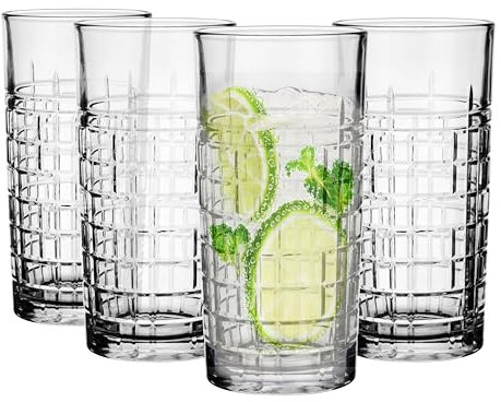 Glasmark KROSNO 1992 Lot de 4 à boisson long drink 320 ml à eau à jus à cocktail à jus Verre à eau moulu Passe au lave-vaisselle