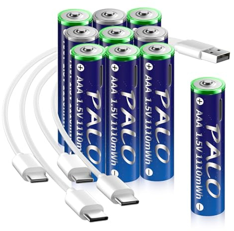 Mspalocell Batterie USB-C AAA au Lithium 1,5 V 1100mAh Haute Performance, Charge Rapide de 1,5 h, 1500 Cycles de Charge, 10 Pack Batteries au Lithium Rechargeables