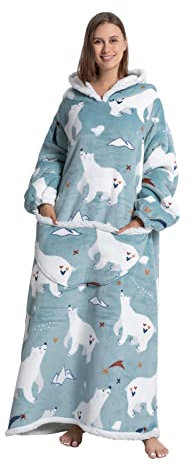 Kawoja Übergroße Hoodie Sweatshirt,Lange Hoodie Decke mit Kapuze,Super Weich und bequem Flanell Damen Kapuzenpullover,Kuscheldecke mit Ärmeln und Taschen für Erwachsene, Männer, Frauen, Teenager