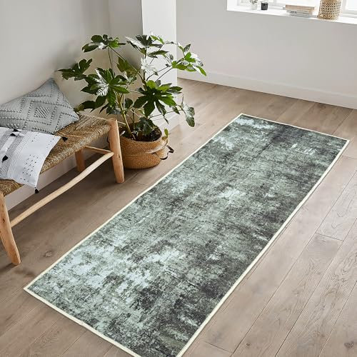 artyrugs Tappeto Lavabile in Lavatrice, 60x240cm, 75% Cotone Riciclato, Pelo Corto, Fondo Antiscivolo, Tappeti per Camera da Letto, Cucina, Corridoio, Ufficio, Corridoio, Dark Salvia