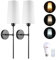 Battery Operated Wall Sconces Set of 2, Rechargeable Wall Lights with 3 Color Temperature Dimmable and 4 Brightness, No Wire Wall Lamp with Remote and led Light Bulb for Bedroom Living Room (BLACK)