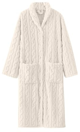 Accappatoio da donna in pile senza cappuccio, caldo accappatoio lungo da donna, abbigliamento da notte, caldo e accogliente, vestaglia da notte con tasche, vestaglia in tinta unita