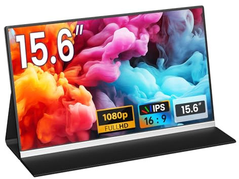 Portable Monitor,15.6'' Full HD 1080p USB-C HDMI, Ultra-Slim Travel Second Screen with Eye Care & Speakers, Compatible with Laptop, PC, Mac, Phone, PS5, Xbox