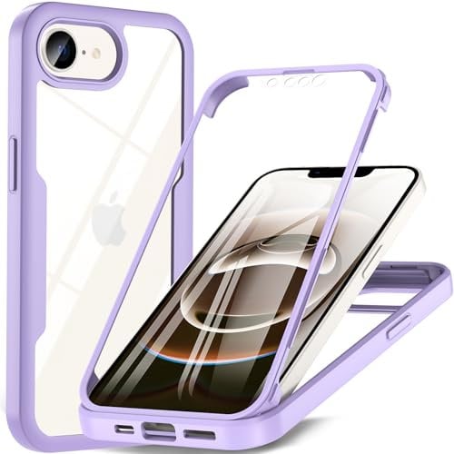 OWKEY for iPhone 16e Case 360 Degree Full Body Rugged with Built-in Screen Protector Heavy Duty Shockproof Phone Cover for iPhone 16e 2025 (Purple)