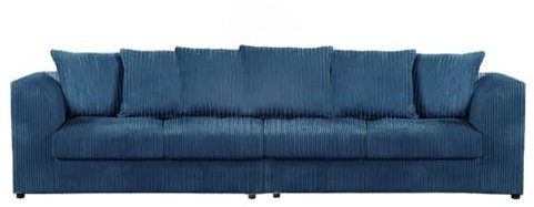 4-Seater Jumbo Cord Sofa, Large Living Room Couch, Multiple Colours (BLUE)