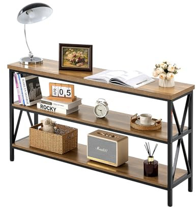 VEVOR Table Console étroite pour canapé, 140 x 34 x 76,2 cm, Table d'entrée Longue à 3 Niveaux, Console Meuble avec Cadre en métal, pour Couloir, Salon, Bureau et Chambre à Coucher, Marron et Noir