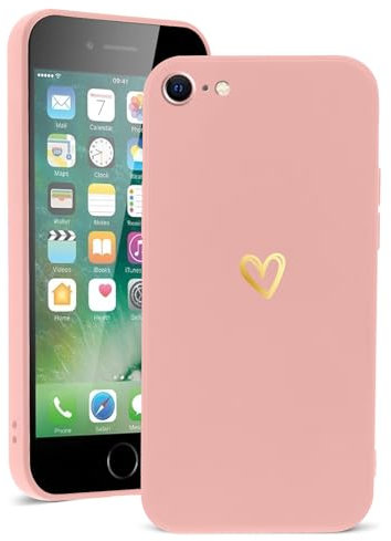 Vauki Coque pour iPhone 8/iPhone SE 2020/iPhone 7/SE 2022 4.7, Etui Fille avec Or Motif Coeur Souple TPU Silicone Antichoc Anti-Rayures Housse Protection Case Compatible avec iPhone 8, Rose