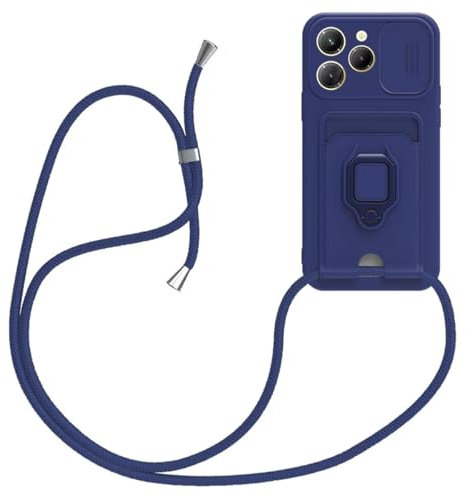 xinyunew Cordon de Coque pour Infinix Hot 40/Infinix Hot 40 Pro,Couvercle Coulissant de la Caméra+Support Annulaire à 360 Degrés,Fentes pour Cartes Lanyard Silicone Case Bleu