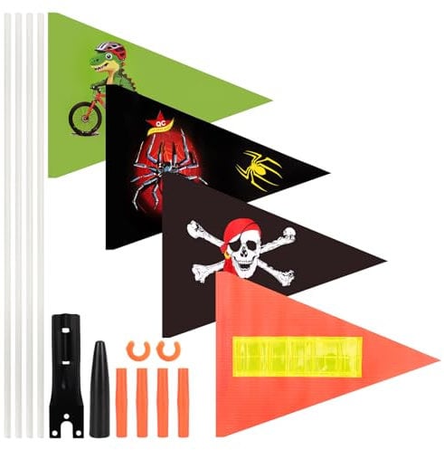4 Stück Fahrradfahne für Kinder,Fahne Fahrrad Kinder, Fahrradwimpel Fahrradstange für Kinderfahrrad Fahrradfahne Bunt Fahrradzubehör,Sicherheitsflagge und Fahnenmast