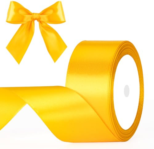 G2PLUS Goldgelb Satinband 40mm: Dekoration Geschenkband, 22m Schleifenband zum Bastel, Dekoband für Geschenkverpackung, Dekoration