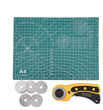 2 Stück A4 Selbstheilende Schneidematte 22 x 30 Rotationsschneidematte mit Rollschneider und 45mm Ersatzklingen, 5-lagiges Schneidebrett zum Basteln, Nähen, Scrapbooking, und Präzisionsschneiden