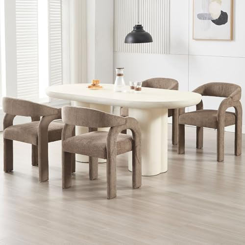 Ya-Home Esszimmerstühle 4er Set, gepolsterter Küchenstühle mit Curved Back Nordic Armlehnstuhl aus Chenille Loungesessel für Esszimmer/Wohnzimmer/Küche, Braun