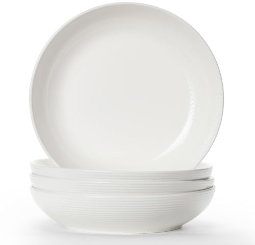 TuYines Pasta Plates Large 4-Piece Set, Deep Soup Plates Set Ø 22 cm, Salad Plates, Serving Plates, Noodle Bowls, Ramen Bowls, Large Salad Bowls, Multi-Purpose Bowls for Noodles, Pasta, Salad, Fruit