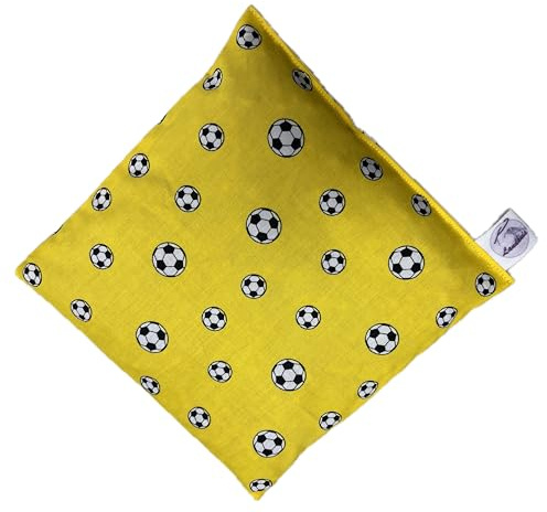 Landhuis handmade – Kirschkernkissen 20 × 20 cm mit Fußballmotiv Gelb/Schwarz – Wärmekissen & Kältekissen aus 100% Baumwolle – handgefertigt, Made in Germany