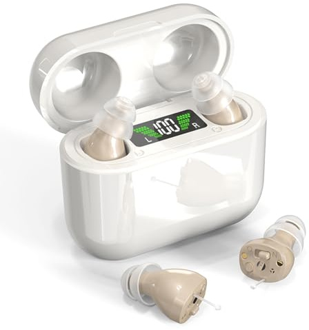 Kaiouli Digital Hearing Amplifier for Adults with 16-Channel Sound Processing, Superior Sound Quality, Super-Mini Invisible Hearing Amplifier with Intelligent Noise Reduction with Charging Box