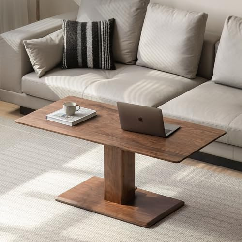 YESWOOD Table Basse Relevable en Chêne Massif, Design Moderne, Table de Salon en Bois Massif, Plateau Réglable 47-72 cm, 100 x 50 x 47 cm, Noyer