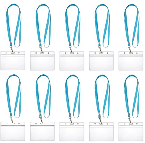 10x Lanyards Schlüsselbänder 1 cm breit mit 10x Ausweishüllen ZIP Kartenhalter flexibel & wasserdicht horizontal/vertikal für 1-2 Ausweise Karten Schutzhülle für Ausweise (10x Türkis Horizontal)