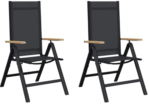 vidaXL Liegestühle für den Garten 2 pcs Schwarz 58 x 73 x 111,5 cm, Verstellbare Rückenlehne, klappbarer Liegestuhl, Aluminium-Rahmen, ergonomisch, UV-beständig, für die Terrasse