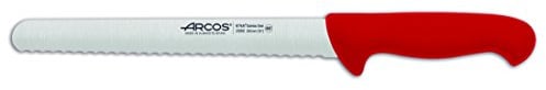 Arcos Serie 2900 - Cuchillo Pastelero - Hoja Serrada de Acero Inoxidable NITRUM de 250 mm - Mango inyectado en Polipropileno Color rojo