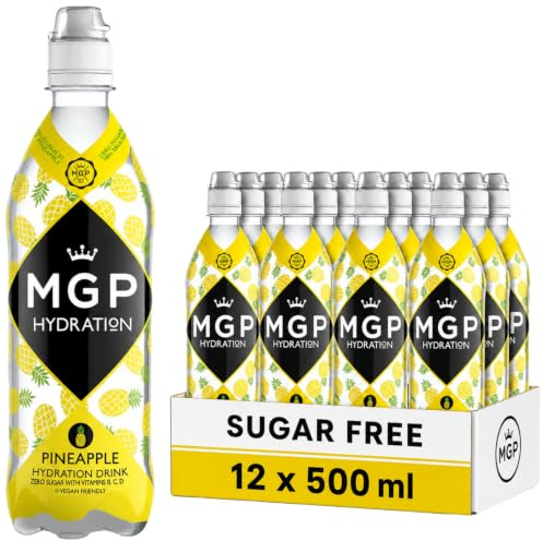 MGP Sugar Free Hydration Drink with Essential Vitamins, Pineapple | Sports Recovery Electrolytes, Vitamins C, B3, B5, B1, B6, B12, D3 Supplement, Low Carbs, Fat & Gluten Free, Vegan, 12x500ML
