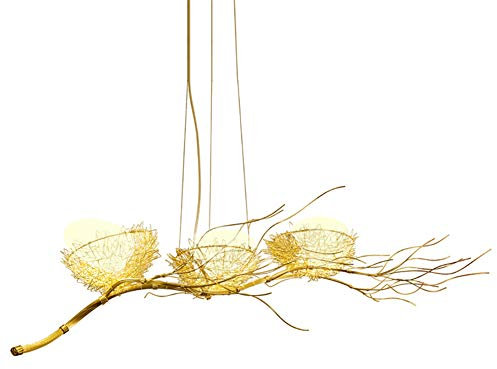NSXBY Hängendes Licht,Nordic Vogel's Nest Kunst Während Lighting,Esszimmer Schlafzimmer Wohnzimmer Bar,Einfach Hand-gewebt DREI Köpfe Kronleuchter Beleuchtung-Galvanisieren von Gold 110 * 45cm
