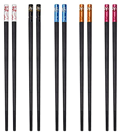 nuoshen Fiberglass Chopsticks, 5 Pairs Non Slip Fancy Chop Sticks Dishwasher Safe Reusable Chopstick Set for Sushi Noodles Rice, Multicolour