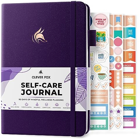 Clever Fox Self Care Tagebuch - Tägliche Reflexion Notizbuch - Mentale Gesundheit & Persönliche Entwicklung - Selbstfürsorge, Meditation & Stimmungsjournal für Frauen & Männer - A5 Größe (Lila)