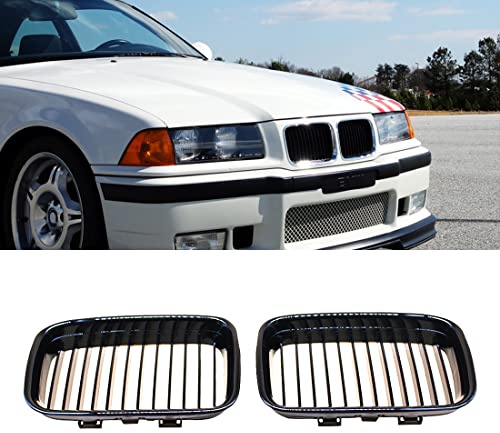 HZYCKJ Front Kühlergrille für BMW E36 1992-1996 318i 323i 325i 320i 328i Motorhaube Nierengrill Glänzend Schwarz Einzellamellengitter ABS Front Ersatz