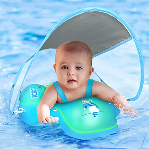 LAYCOL Schwimmring Baby mit Abnehmbarem Sonnendach, Baby Float Aufblasbare Schwimmreifen Baby für Baby ab 3-36 Monate(Grün, XL)